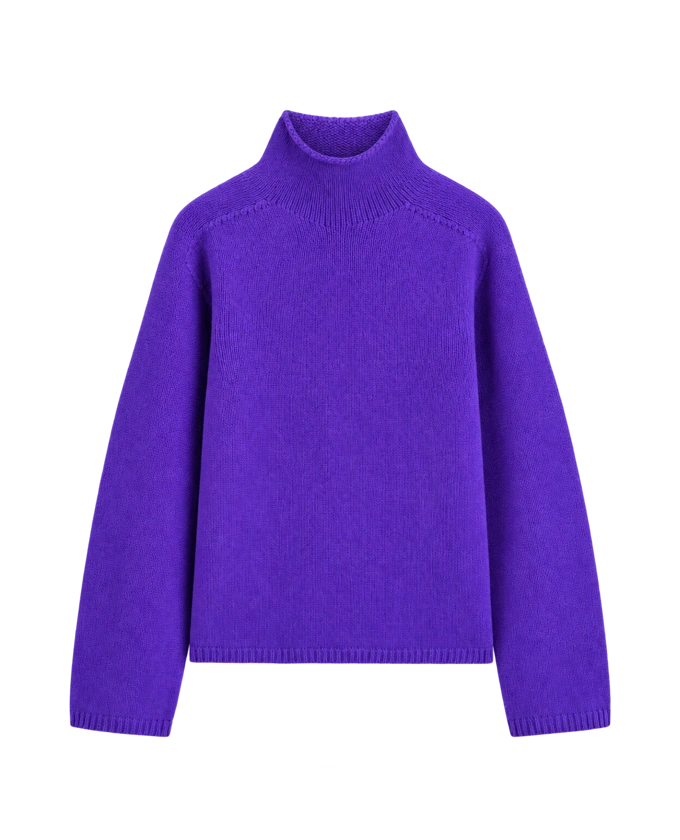 Pure Cashmere Funnel-Neck Jumper in Purple, product cutout