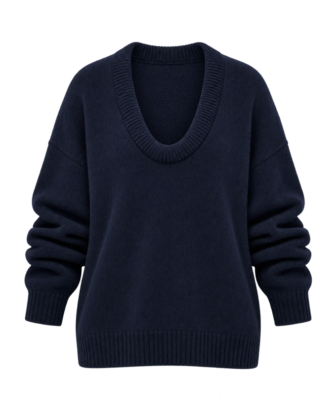 Jonie Cashmere Oversized Scoop Neck in Navy, product cutout