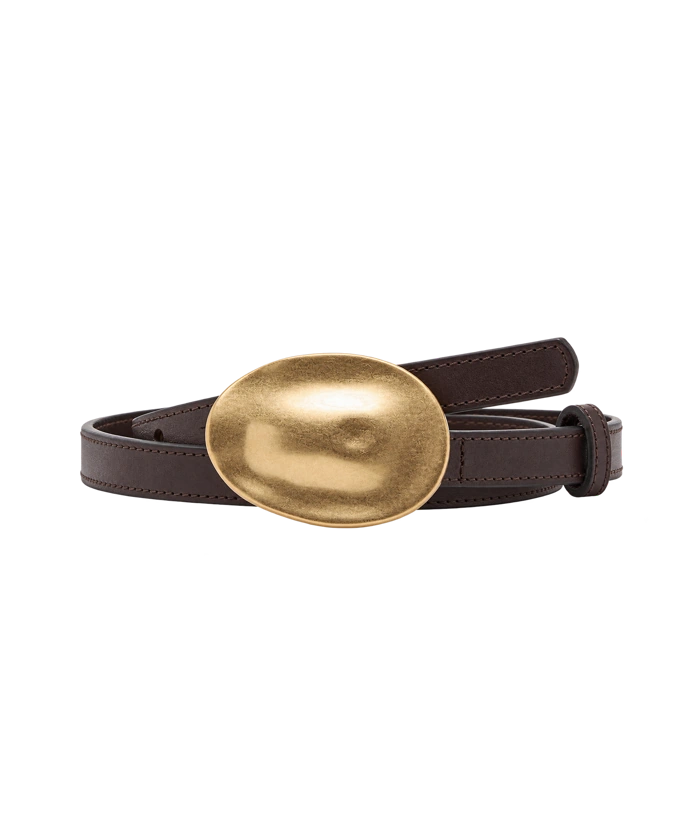 Embossed Buckle Leather Belt in Chocolate, product cutout