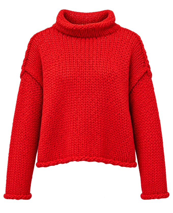 Opal Rollneck Knit Sweater in Bright Red, product cutout