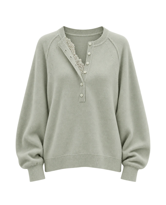 Porta Cashmere Henley Sweater in Sage, product cutout