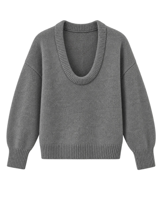 Jonie Cashmere Oversized Scoop Neck in Thunder — AI-assisted product cutout