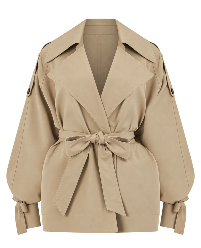Nina Lightweight Mini Trench in Stone — AI-assisted product cutout