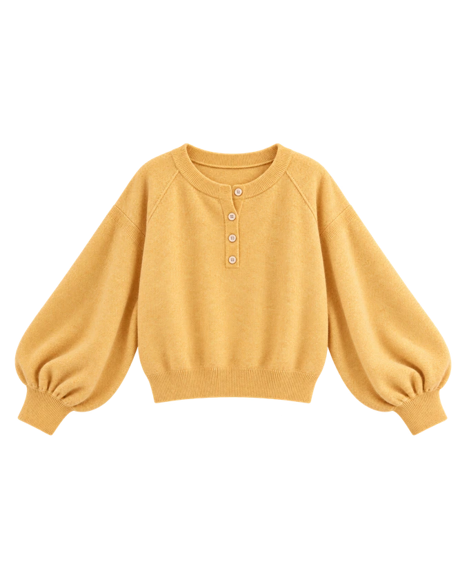 Porta Cashmere Henley Sweater in Buttercup Melange — AI-assisted product cutout