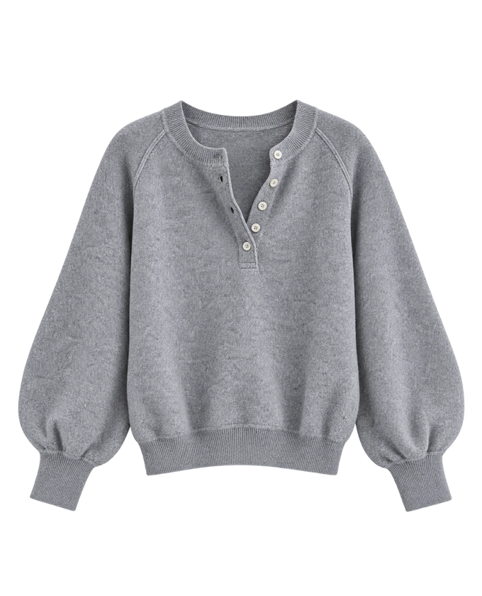 Porta Cashmere Henley Sweater in Cloudy — AI-assisted product cutout