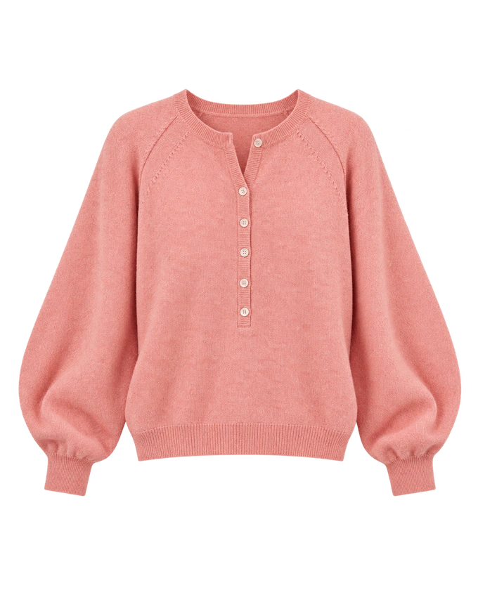 Porta Cashmere Henley Sweater in Coral — AI-assisted product cutout