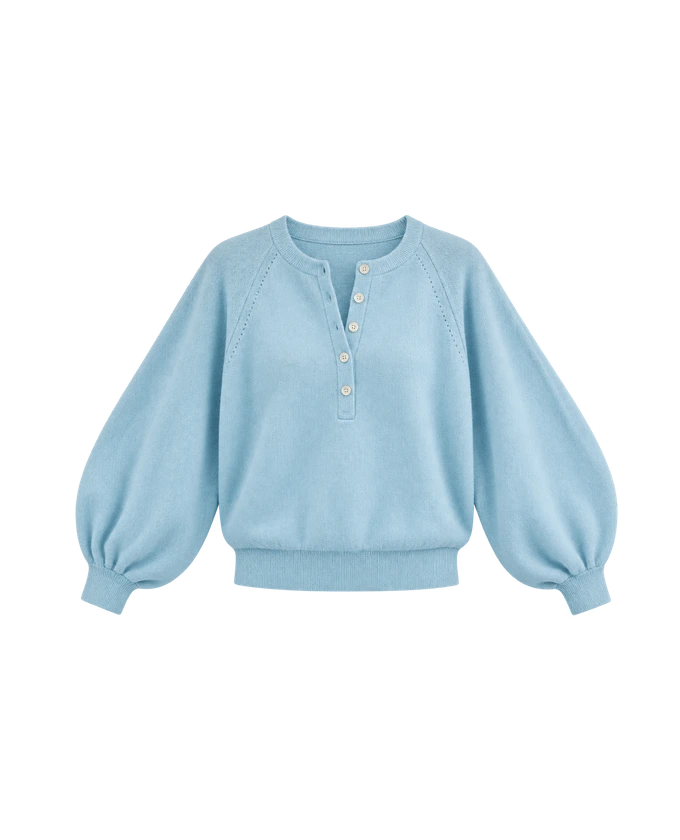 Porta Cashmere Henley Sweater in Frosted Blue — AI-assisted product cutout