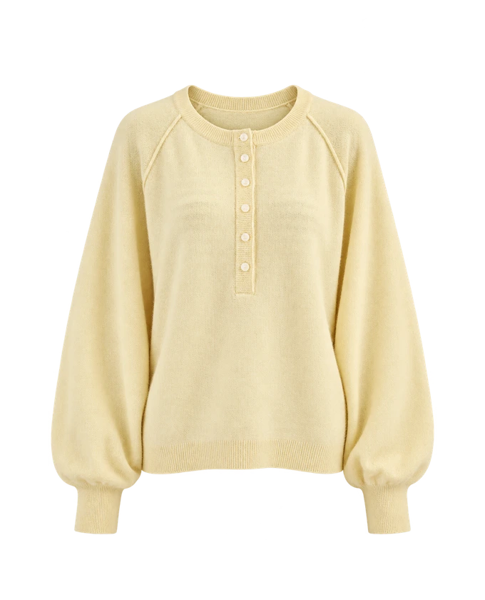 Porta Cashmere Henley Sweater in Pastel Yellow — AI-assisted product cutout
