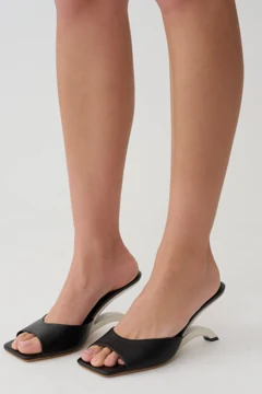 MESHKI Evian Metal Heel Sandals, Black