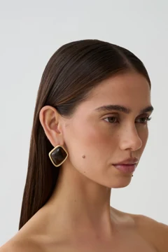 MESHKI Justice Framed Stone Stud Earring, Gold / Brown