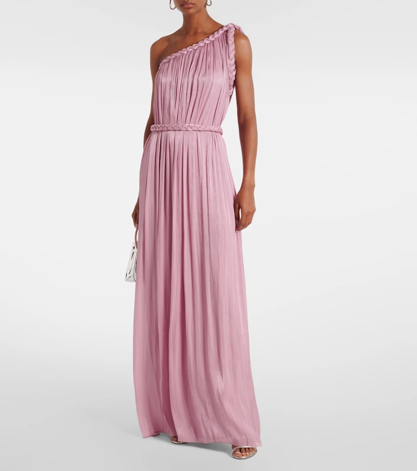 Costarellos Isilda Lamé Georgette Gown in Pink 671: official retailer product photograph