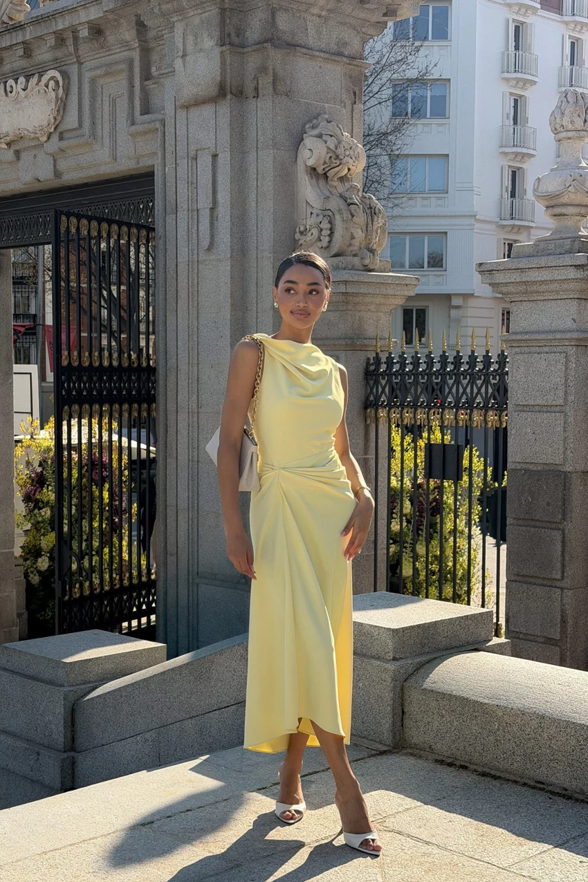 KAOA Draped Midi Dress in Light yellow: official retailer product photograph