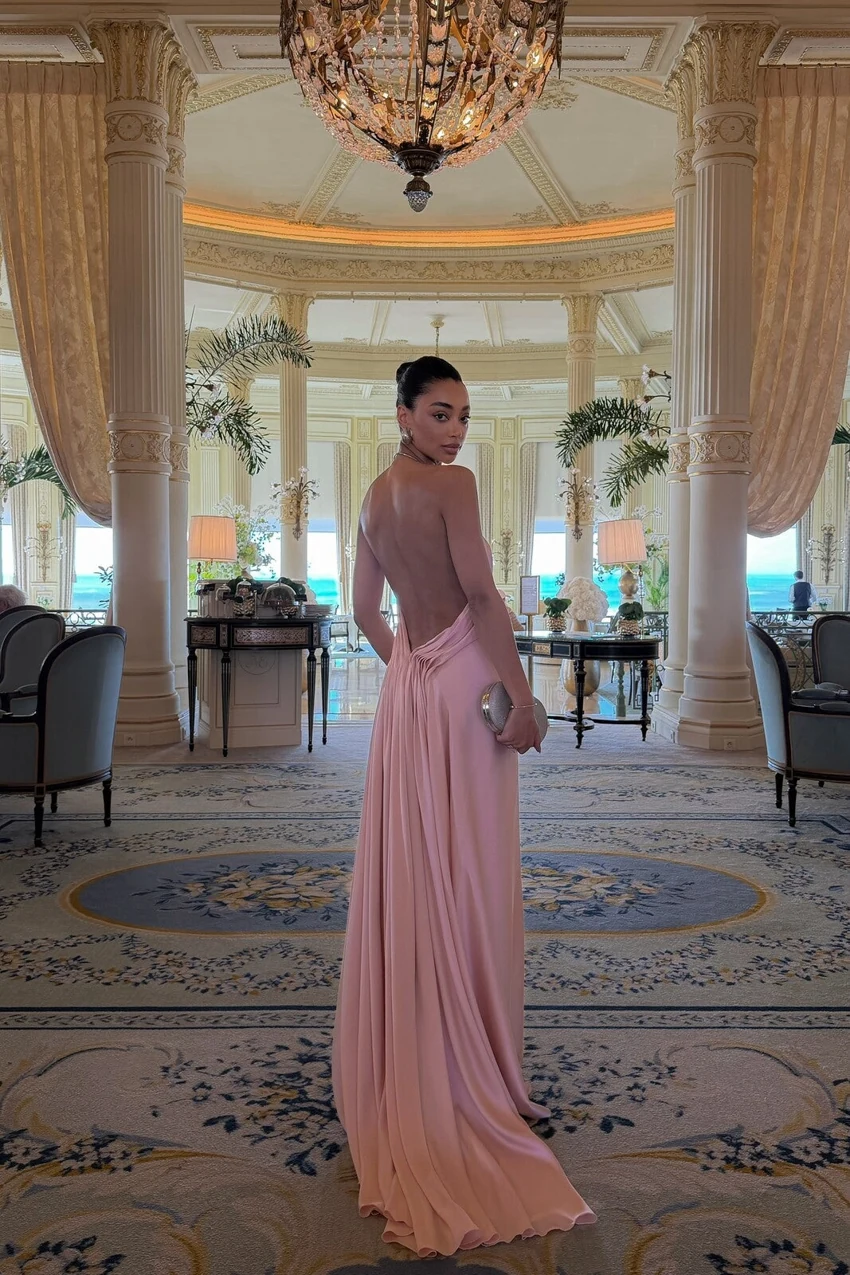 KAOA Neck Applique Open-Back Gown in Light pink: official retailer product photograph