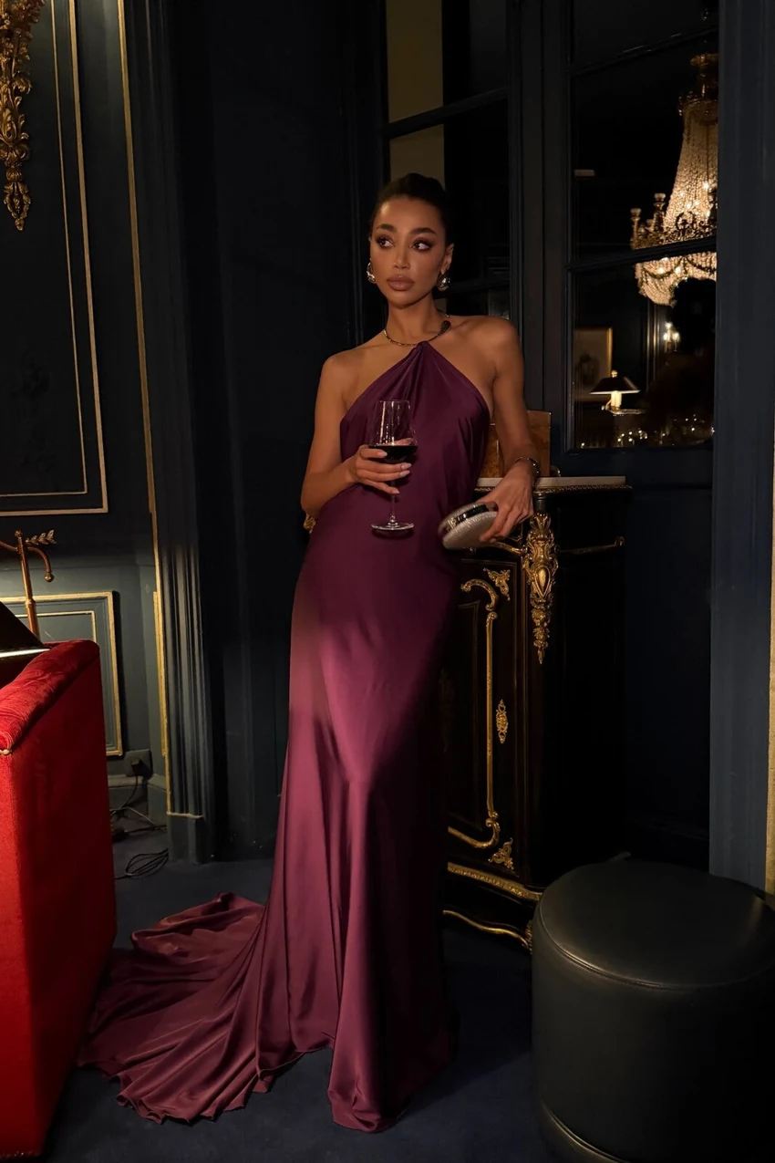 KAOA Violet Neck-Applique Gown in Violet: official retailer product photograph