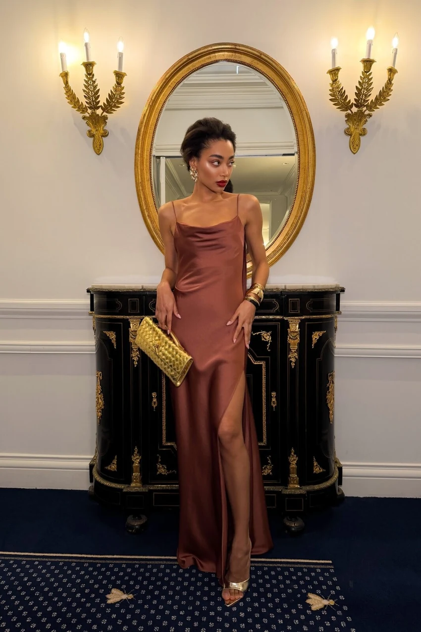 KAOA Dark Terracotta Slip Dress in Dark terracotta: official retailer product photograph