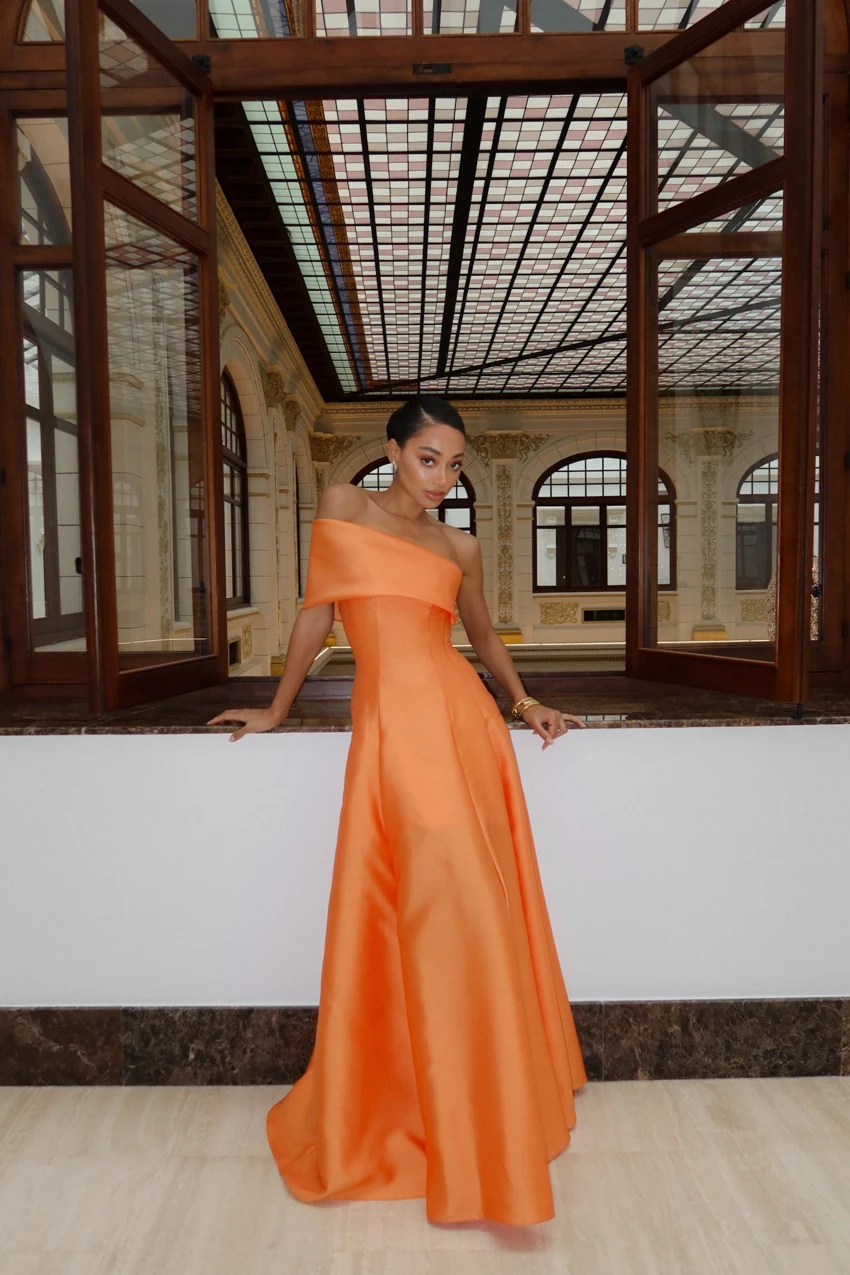 KAOA Asymmetric Mikado Gown in Orange: official retailer product photograph