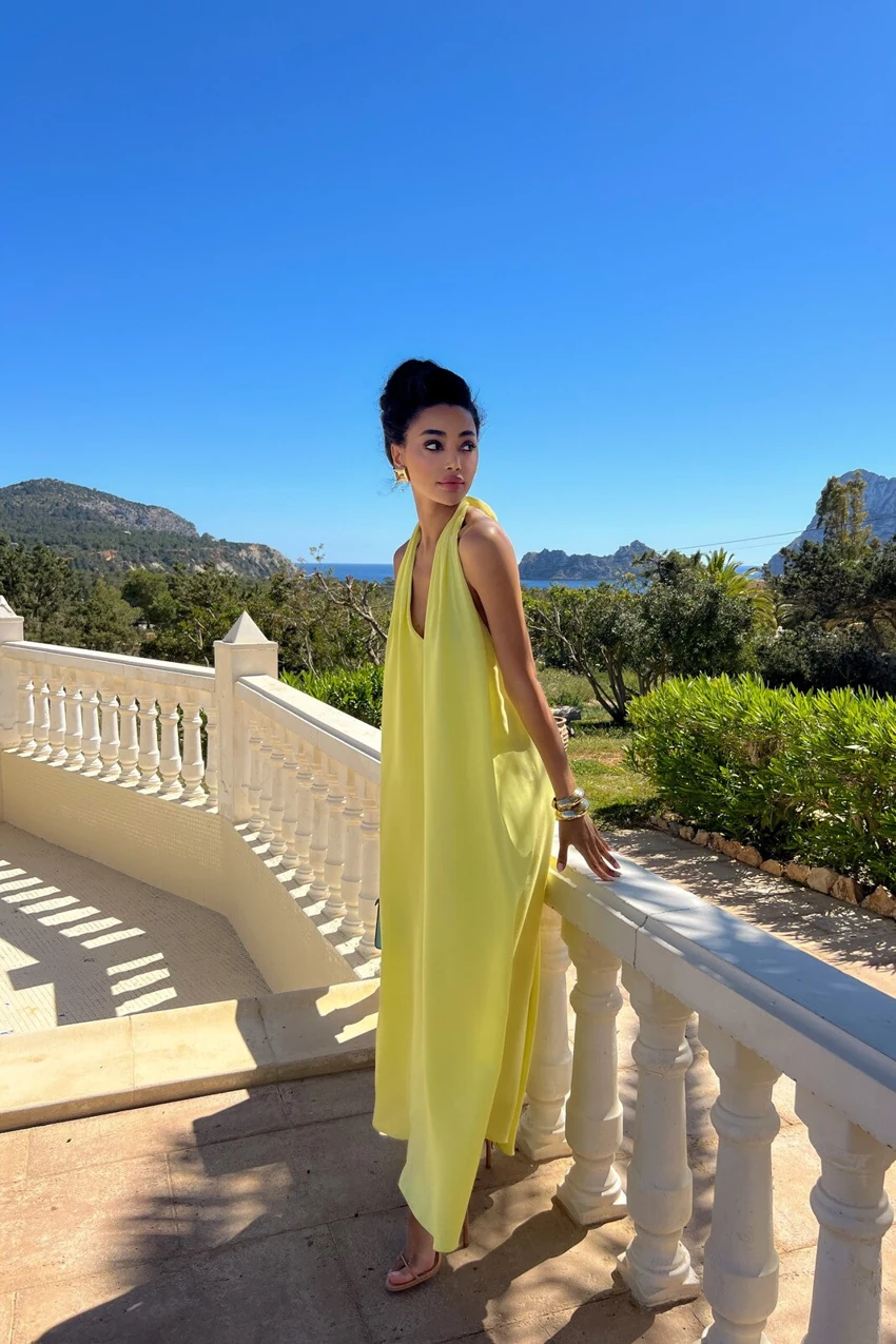 KAOA Lumiere Halter Maxi Dress in Luminous yellow: official retailer product photograph