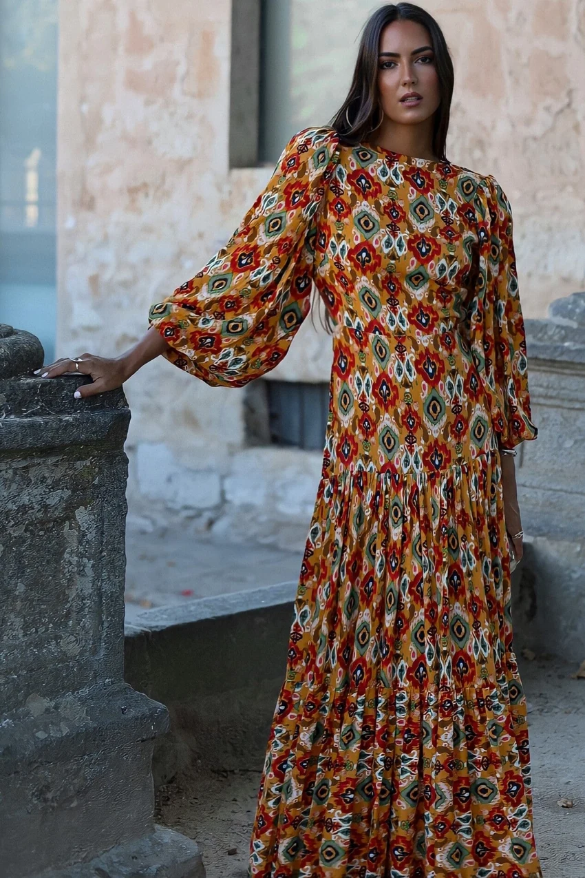 KAOA Orange Floral Long-Sleeve Dress in Orange floral: official retailer product photograph