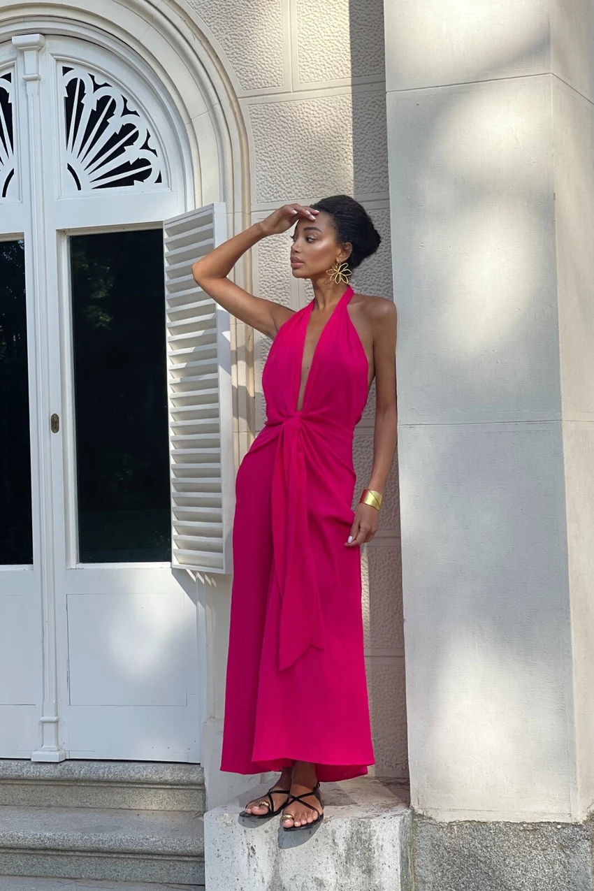 KAOA Hot Pink Halter Maxi Dress in Hot pink: official retailer product photograph