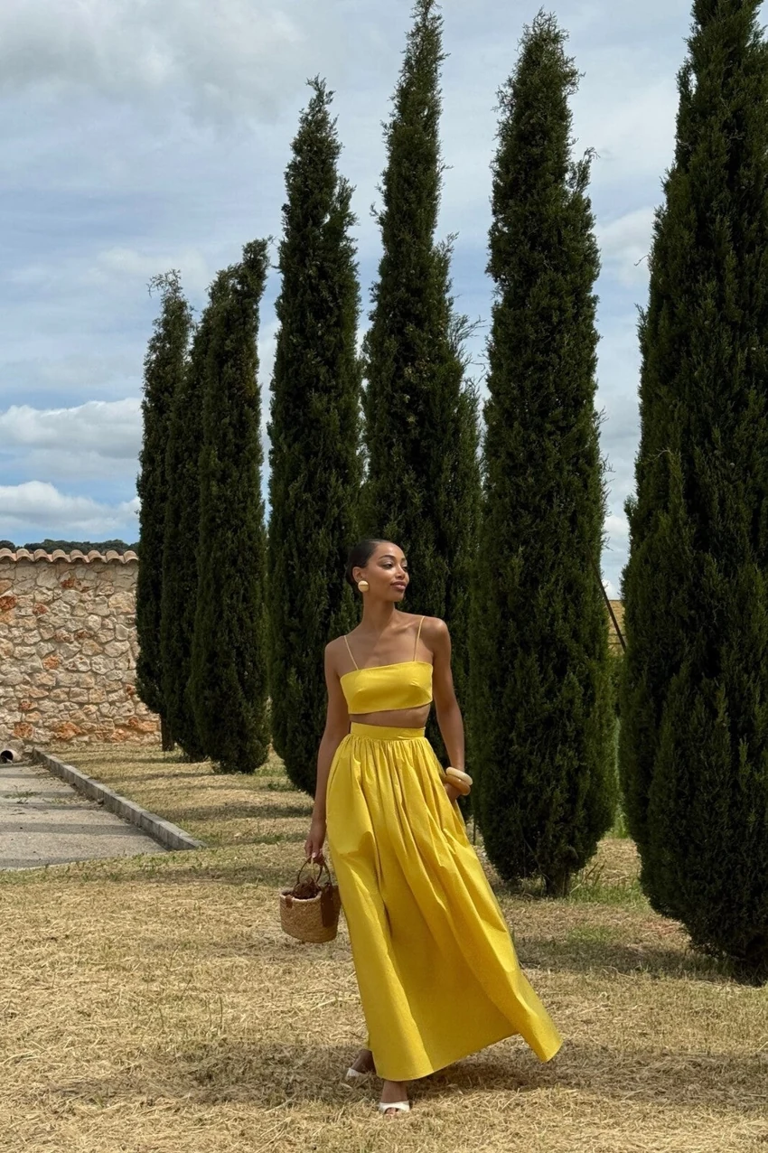 KAOA Long Gathered Skirt in Yellow: official retailer product photograph