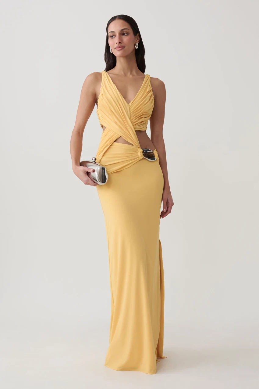 MESHKI Klein Maxi Dress in Mango: official retailer product photograph