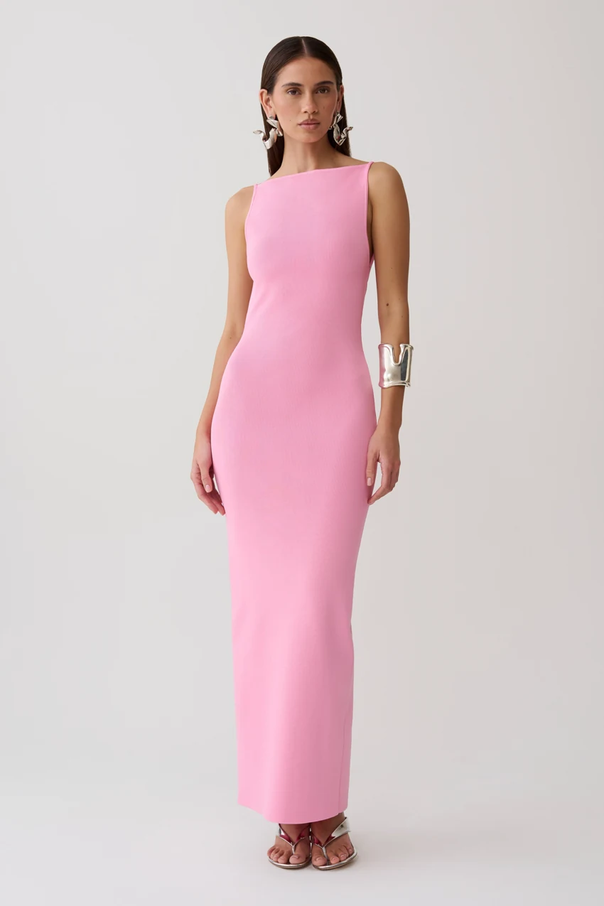 MESHKI Robin Strappy Back Bandage Maxi Dress in Lipstick Pink: official retailer product photograph