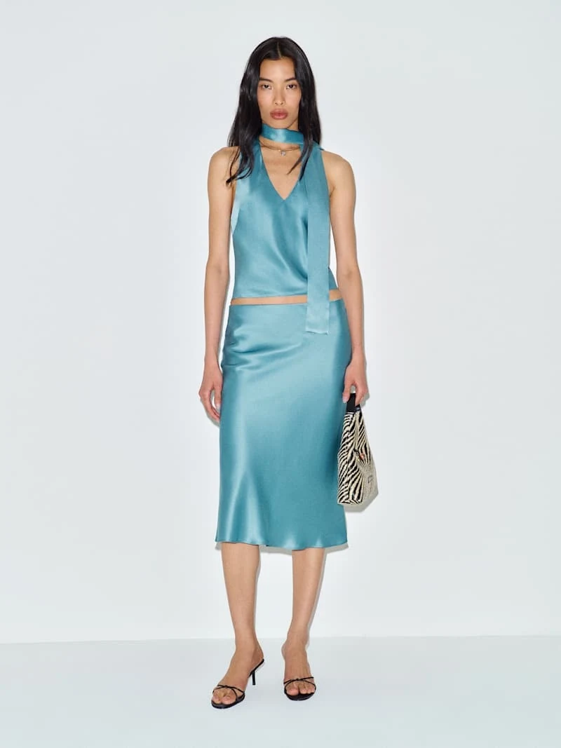 Reformation Pomelle Silk Two Piece in Siren: official retailer product photograph