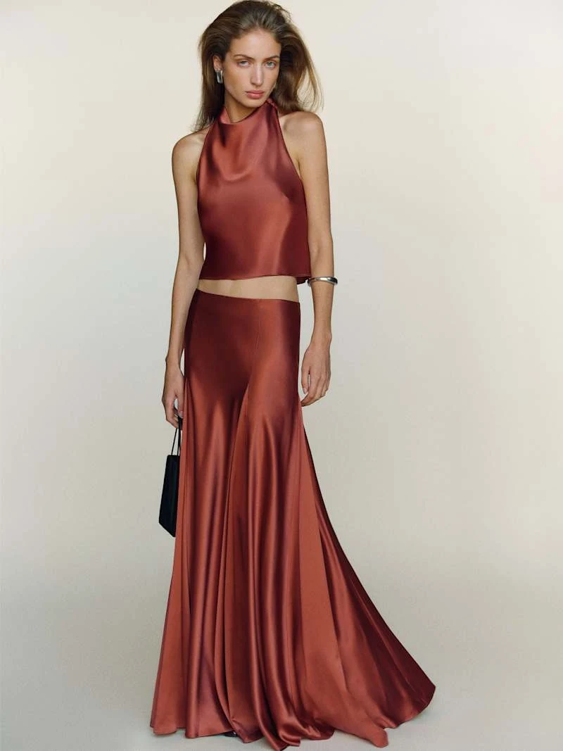 Reformation Sera Silk Two Piece in Rosewood: official retailer product photograph