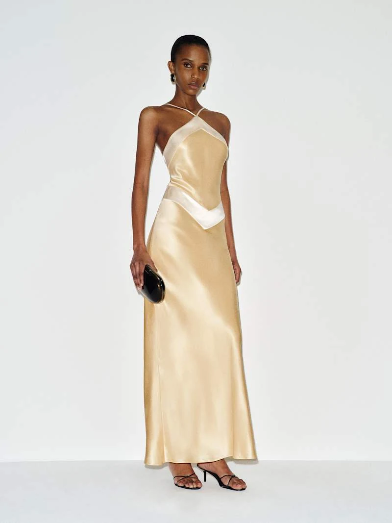 Reformation Jillian Silk Dress in Parmesan: official retailer product photograph