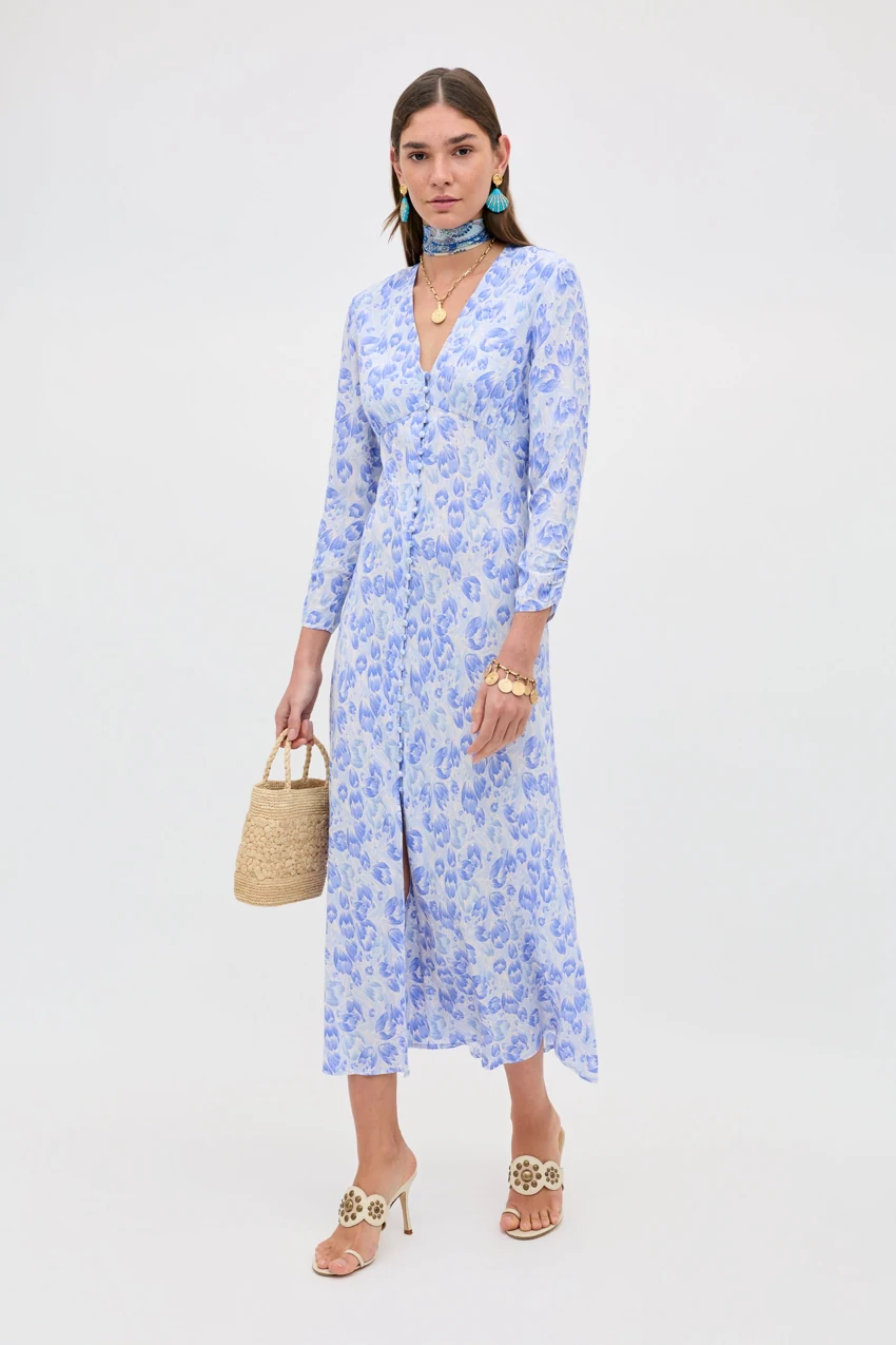 RIXO Katie in Tulip Fields Cornflower Blue: official retailer product photograph