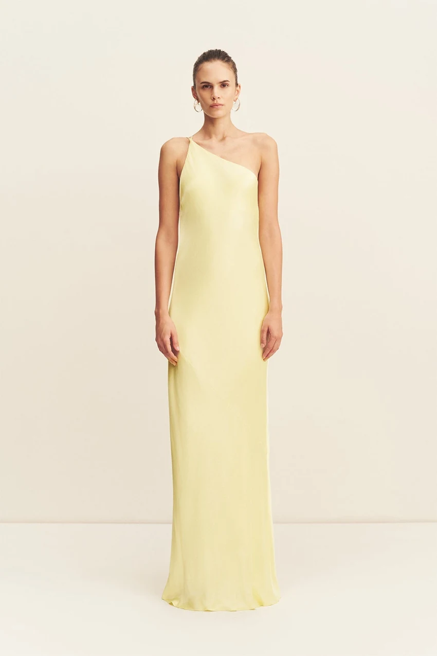 Shona Joy La Lune One Shoulder Cowl Back Maxi Dress in Lemon: official retailer product photograph