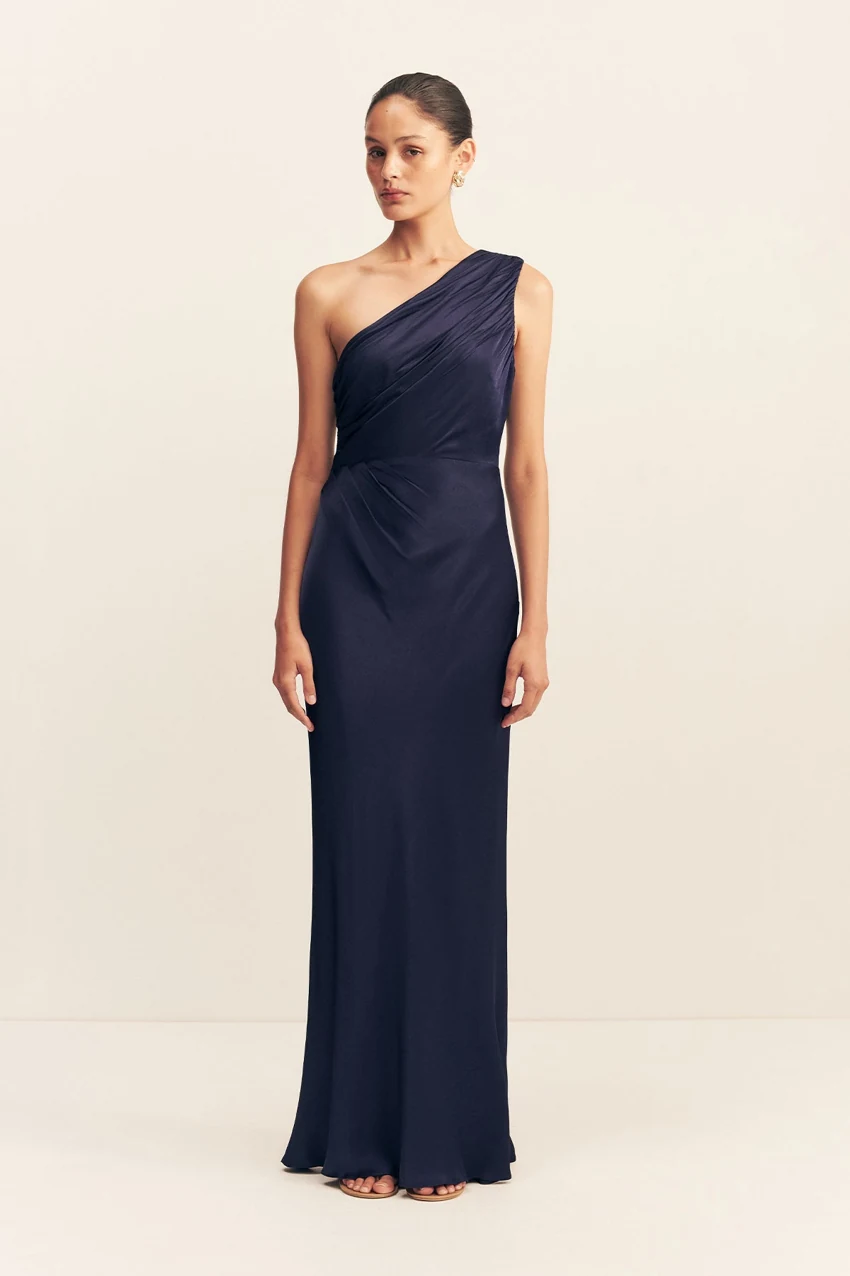 Shona Joy La Lune Gathered One Shoulder Maxi Dress in Midnight: official retailer product photograph