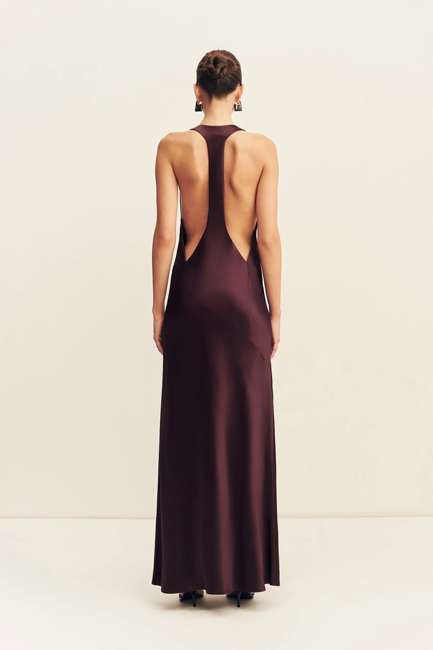 Shona Joy Savanna Racer Back Maxi Dress in Plum: official retailer product photograph