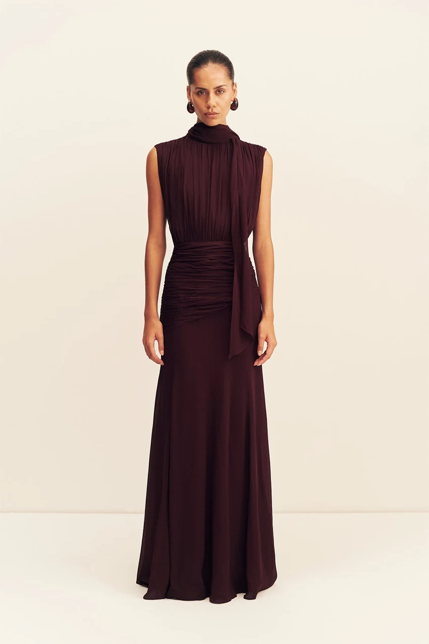 Shona Joy Amina Scarf Neck Maxi Dress in Wine Tasting: official retailer product photograph