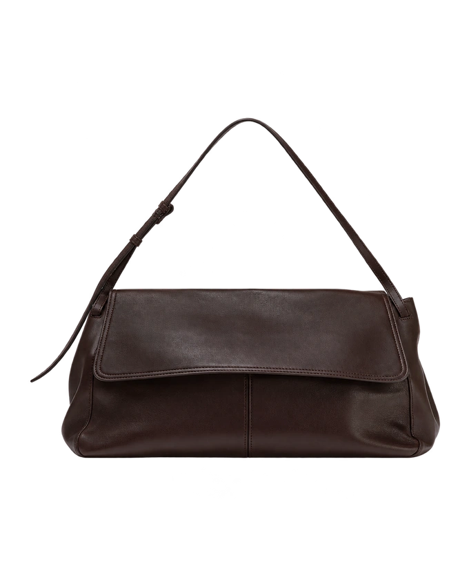 Leather Shoulder Bag With Flap in Chocolate, product cutout