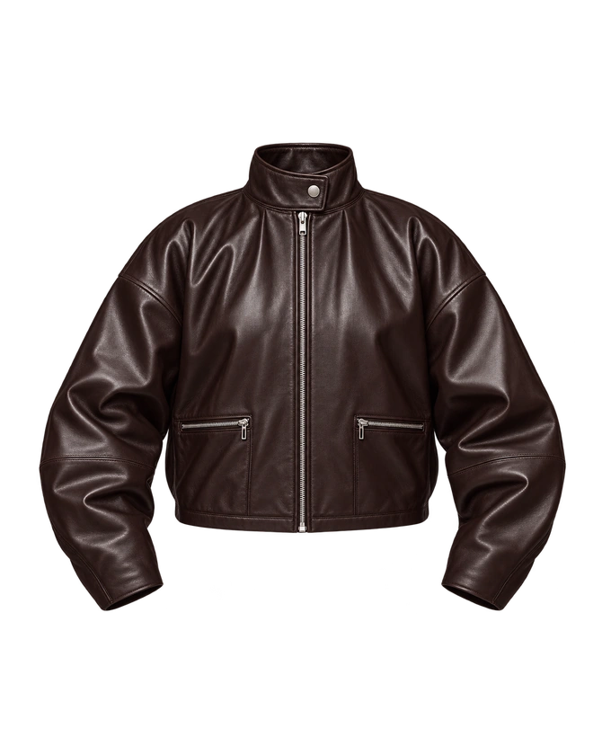 Veda Harrison Leather Oversized Bomber in Cocoa, product cutout
