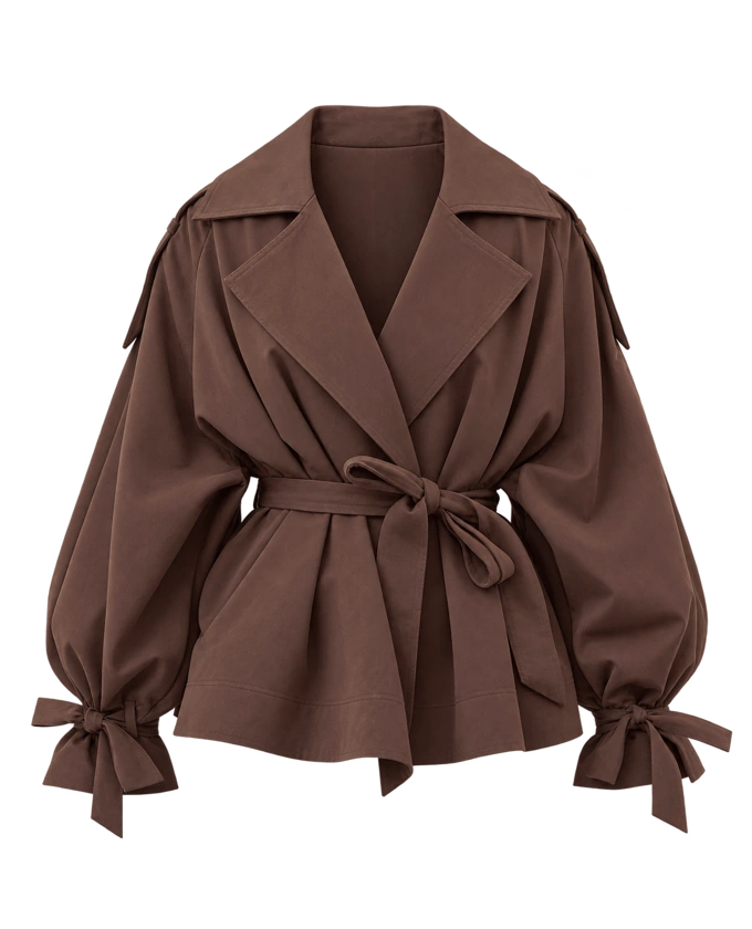 Nina Lightweight Mini Trench in Milk Choc, AI-assisted transparent product cutout based on retailer photographs